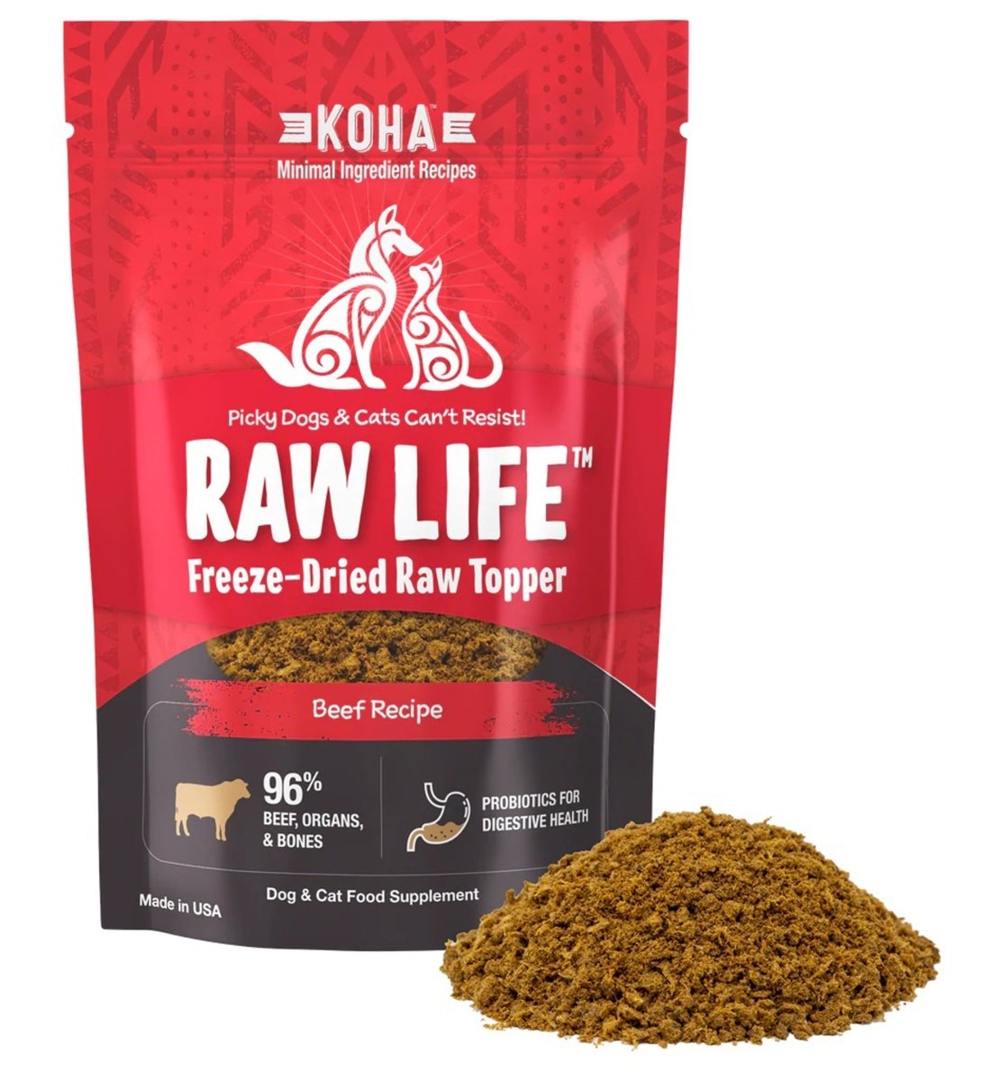 Koha Dog Cat Grain Free Raw Freeze Dried Topper Beef 8oz. - Pets Perfect