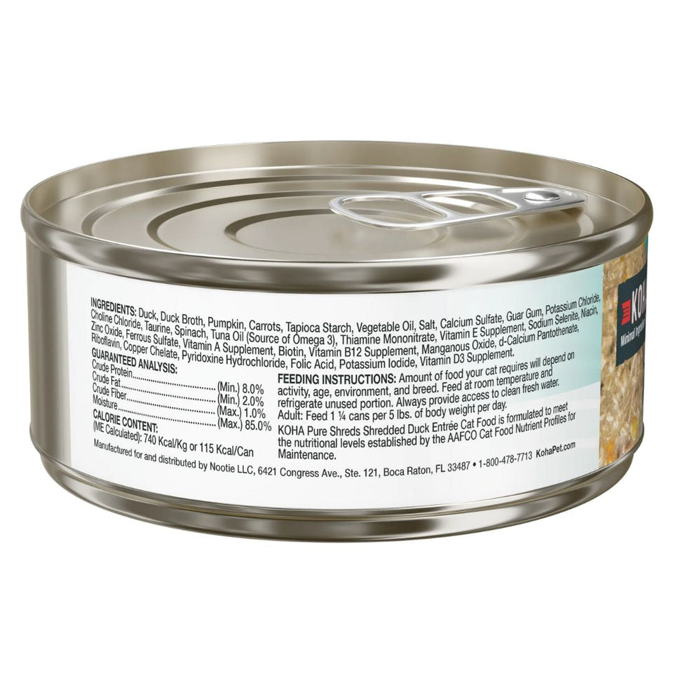 Koha Cat Grain-Free Shredded Duck, 5.5 oz each, Case of 12