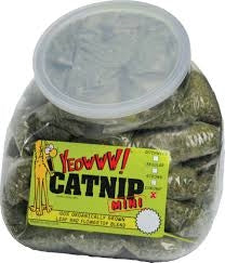 Clear counter display jug filled with individually wrapped catnip mini packs