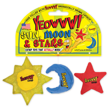 Duckyworld Yeowww! Catnip Toy - Sun; Moon and Stars!