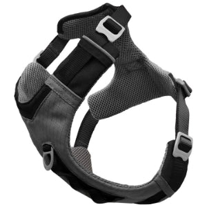 Journey Air dog harness shown from the side, gray mesh with black straps
