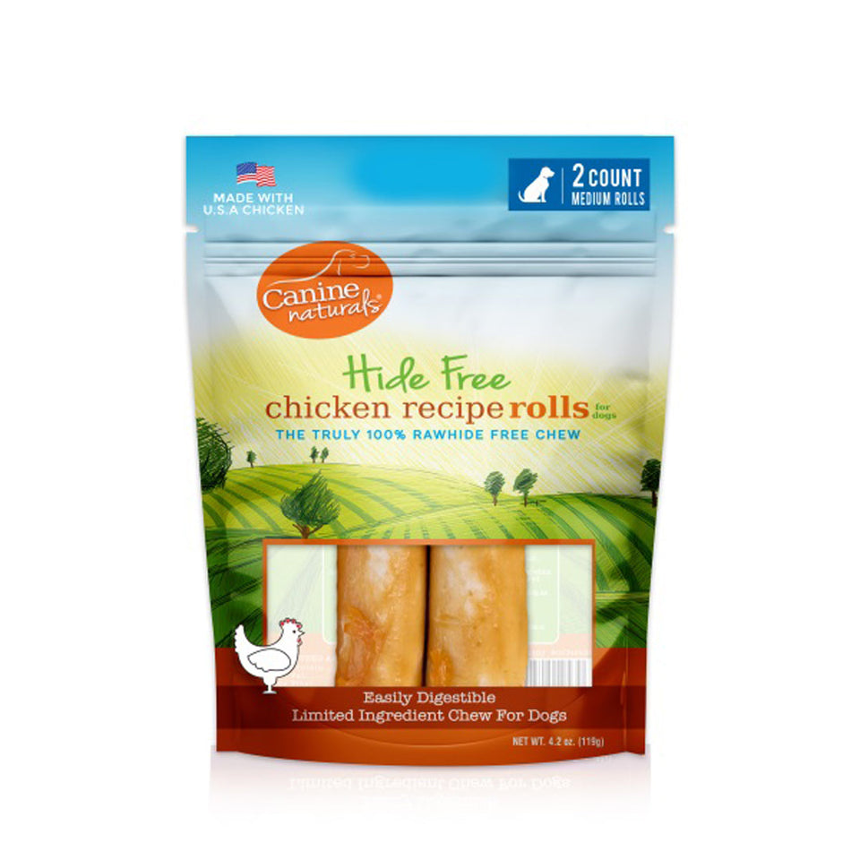 Canine Natural Hide Free 4 in Chicken Medium Roll, 2-Count