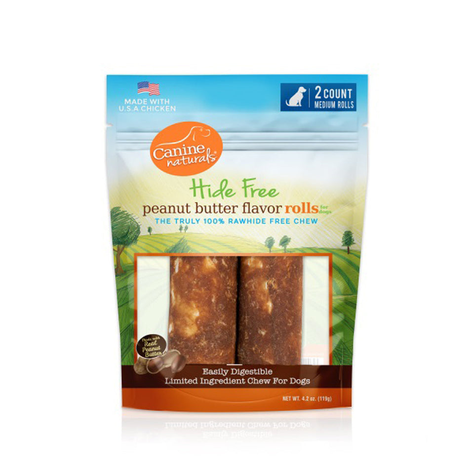 Canine Natural Hide Free 4 in Peanut Butter Medium Roll, 2-Count