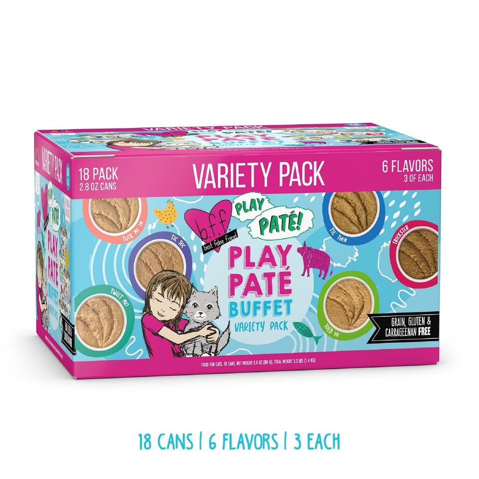 BFF Cat Play Pate Partay! Variety Pack Wet Cat Food, 3 oz, 12 ct