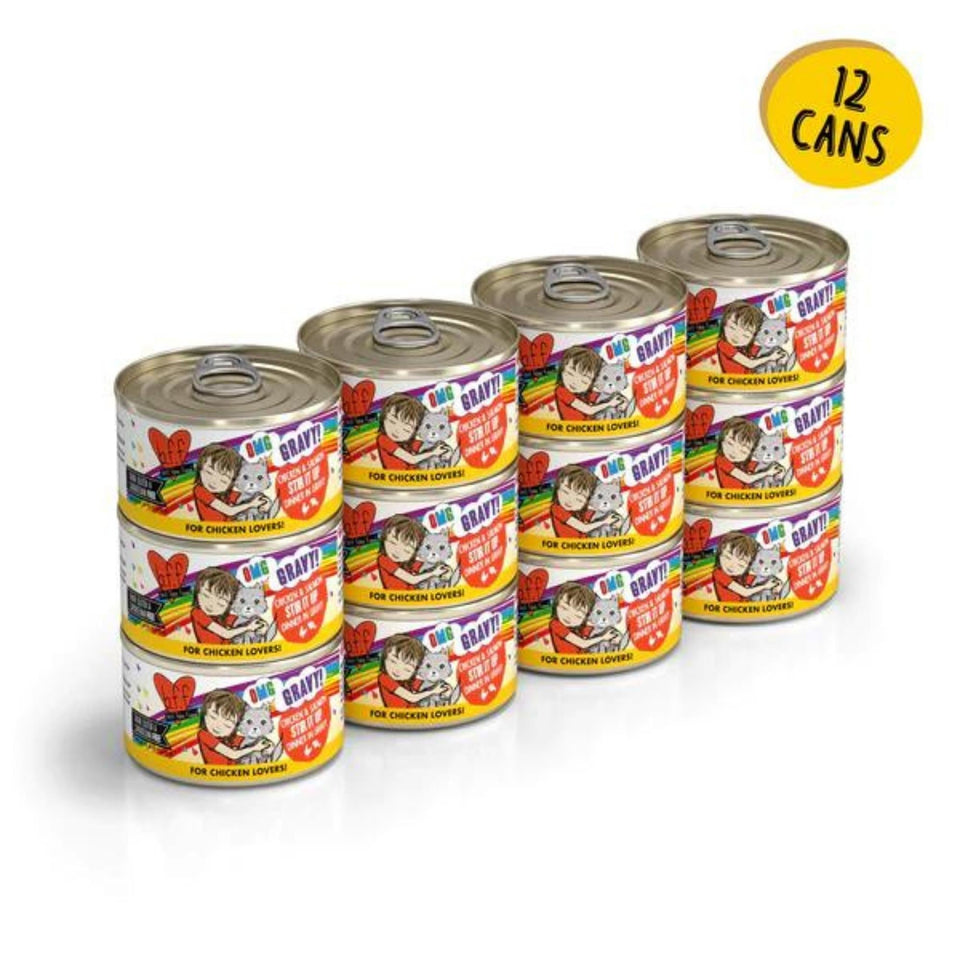 BFF Cat Omg Chicken and Salmon Stir It Up Dinner in Gravy 2.8 oz. 12 ct