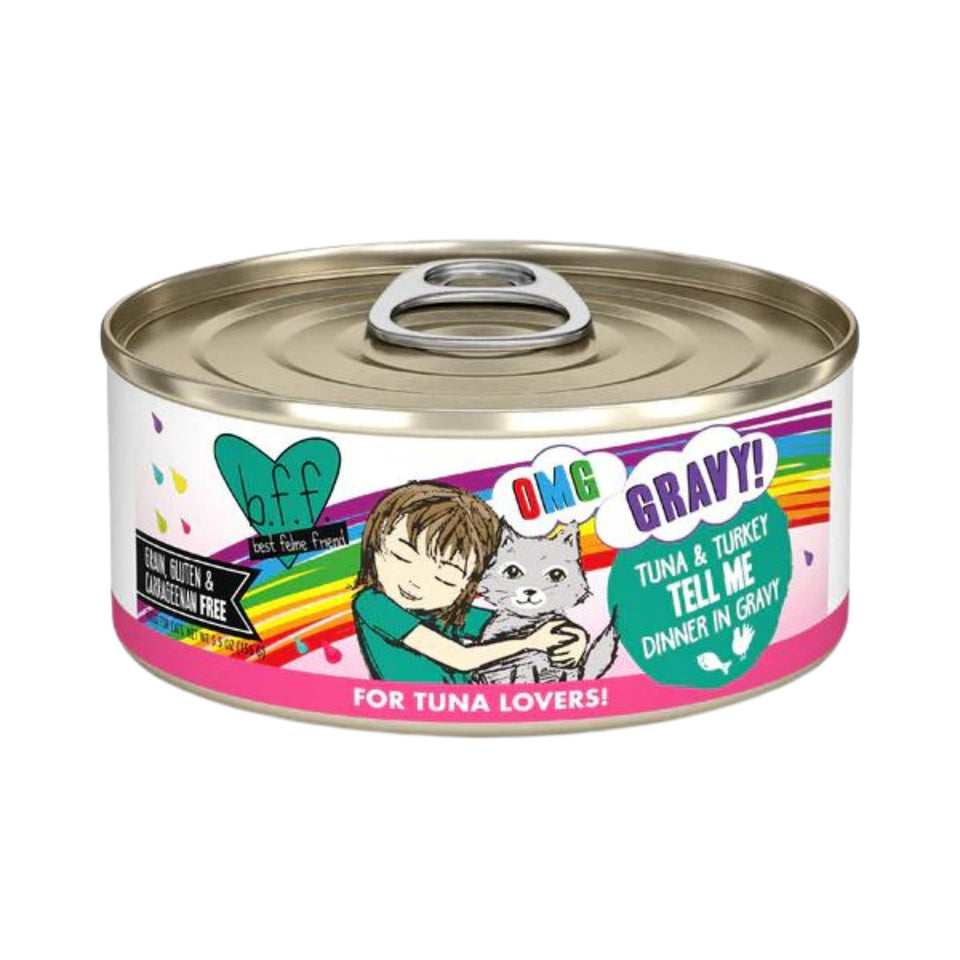 BFF Grain-Free Tuna & Turkey Wet Cat Food in Gravy, 5.5 oz, 8 ct