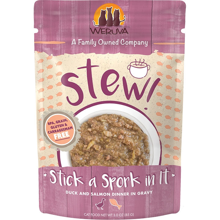 Weruva Stick a Spork in It Duck and Salmon Stew Wet Cat Food 3 oz Pouch 12 ct
