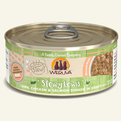 Weruva Stewy Lewis Lamb, Chicken & Salmon Dinner in Gravy Wet Cat Food