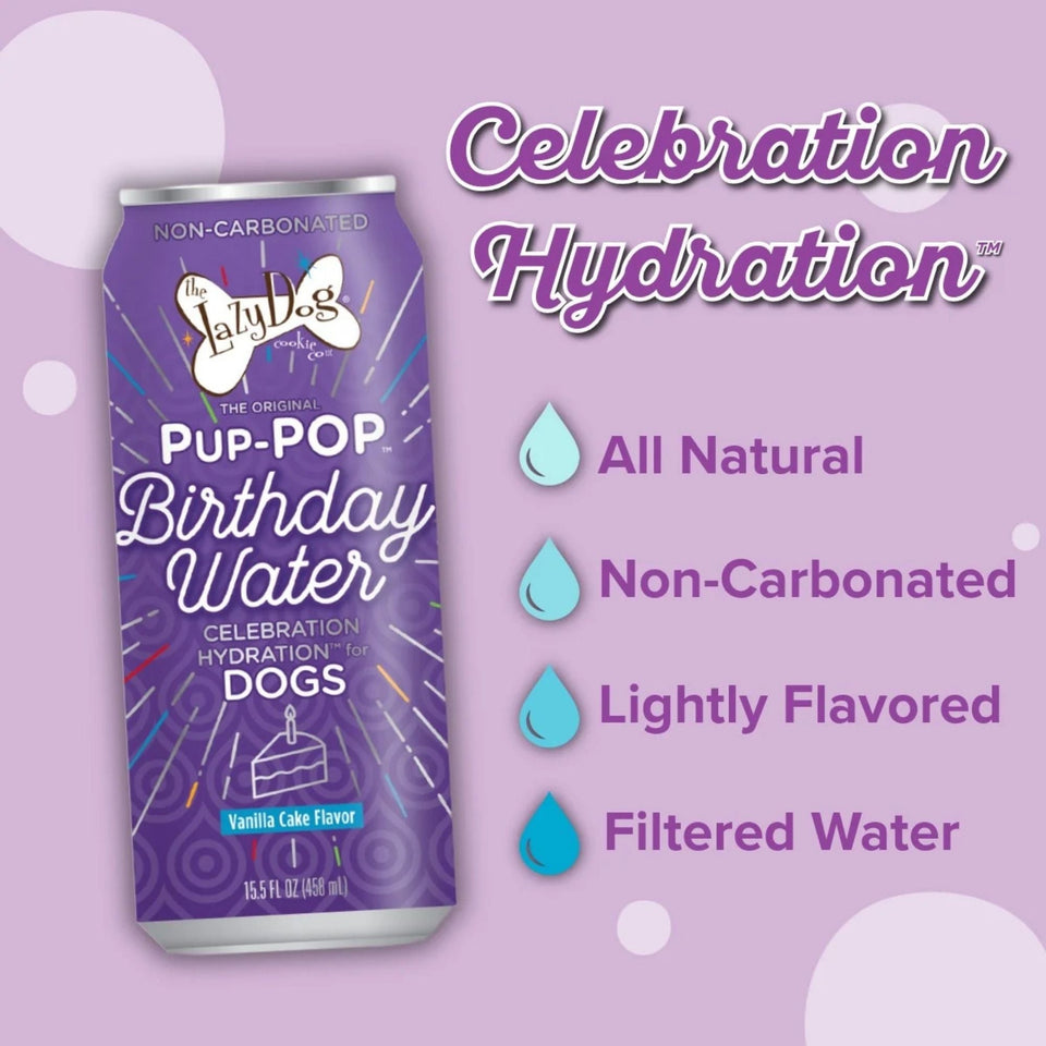 Lazy Dog Pup-POP Birthday Water 15.5oz. (Case of 4)