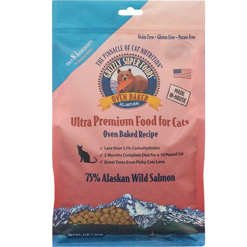 Grizzly Super Foods Oven-Baked Grain-Free Dry Cat Food - Wild Alaskan Salmon, 3 lb