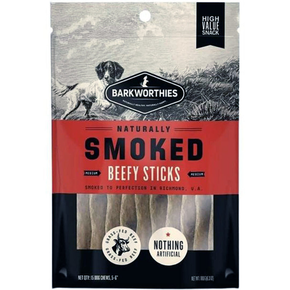 Barkworthies Smoked Beefy Sticks Dog Treat Medium, 56 in, 15 ct