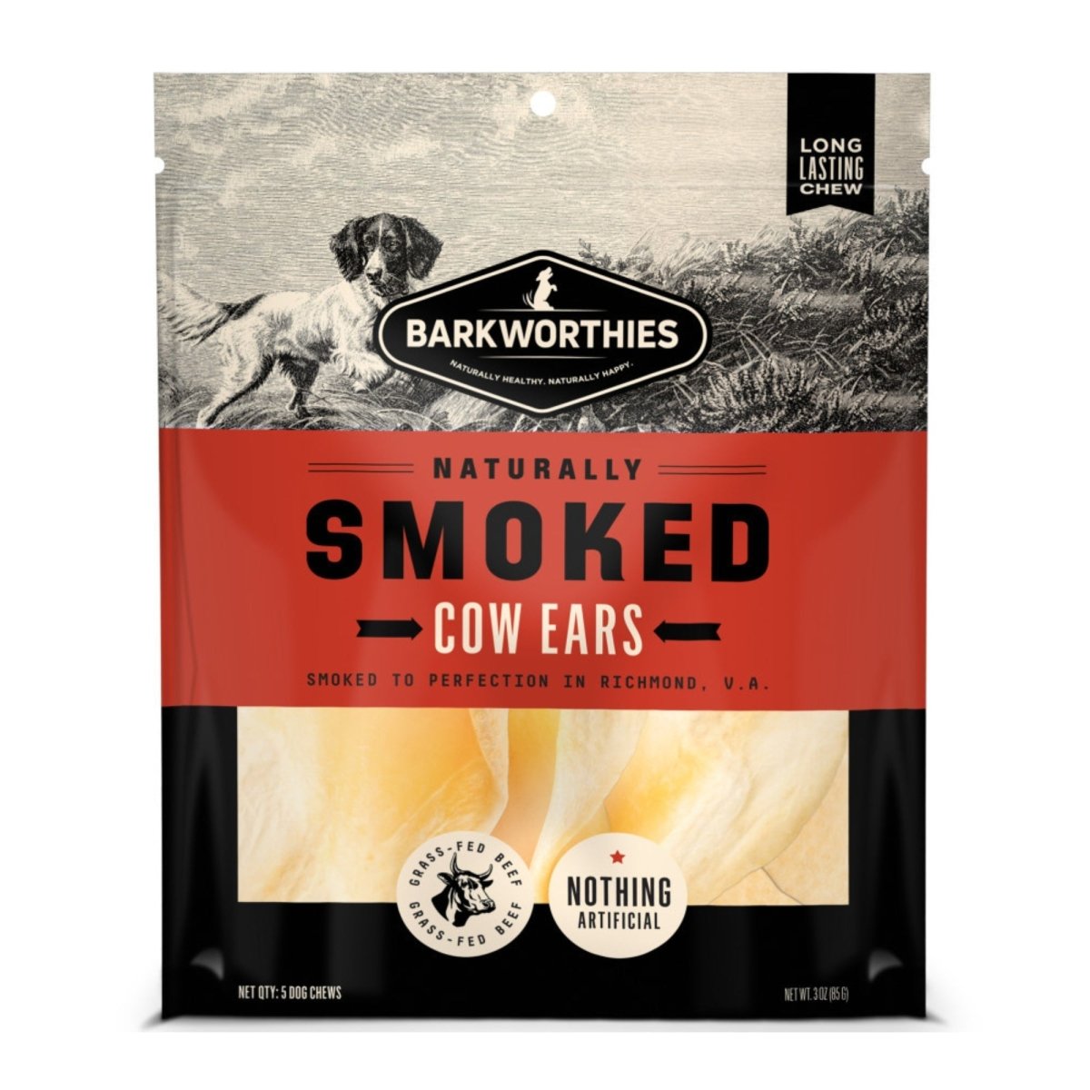 Barkworthies – Teeth - Cleaning Smoked Cow Ear Dog Chew | 5 Count - Pets Perfect