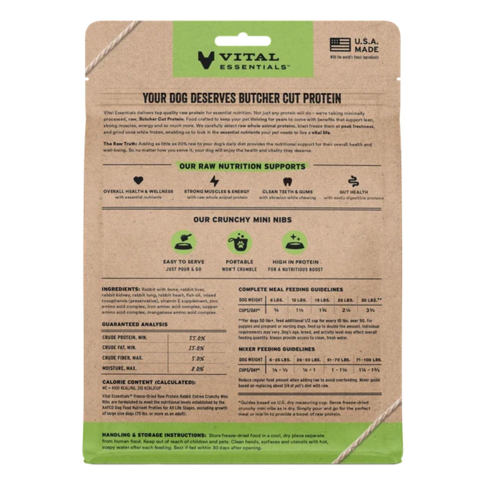 Vital Essentials Dog Freeze Dried Raw Grain Free Rabbit Entree Mini Nibs 5.5oz.