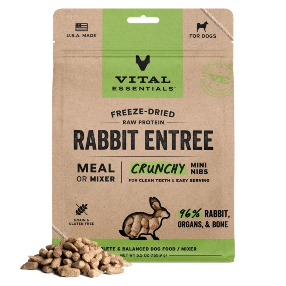 Vital Essentials Dog Freeze Dried Raw Grain Free Rabbit Entree Mini Nibs 5.5oz.