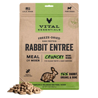 Vital Essentials Dog Freeze Dried Raw Grain Free Rabbit Entree Mini Nibs 14oz.