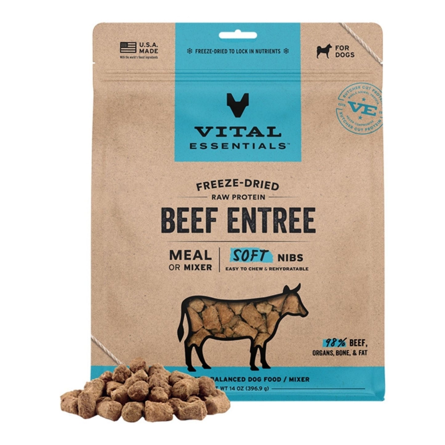 Vital Essentials Dog FD Raw GF Beef Entree & Mixer Soft Nibs 14 oz