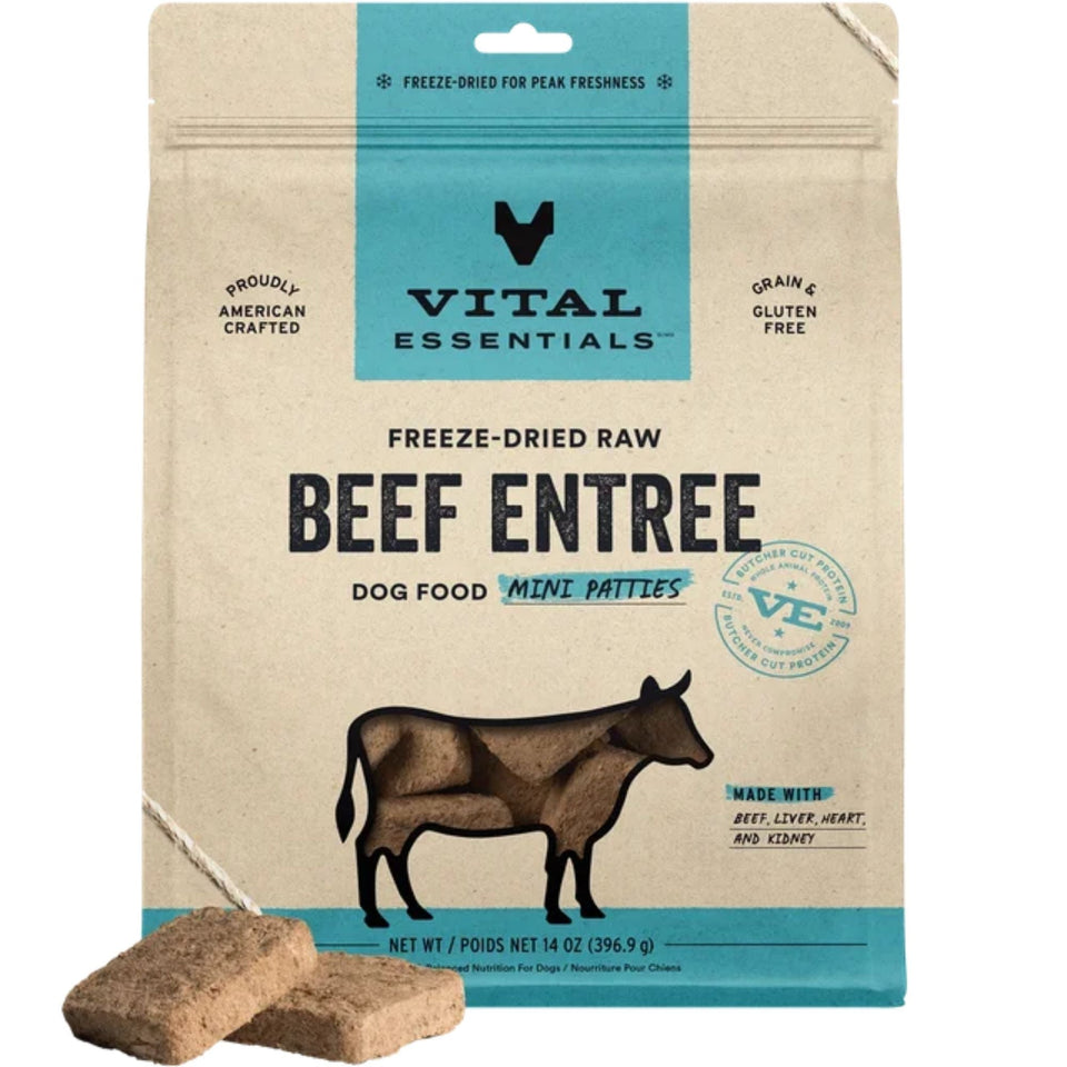 Vital Essentials Dog Freeze-Dried Raw Grain-Free Beef Entree Mini Patties 14 oz