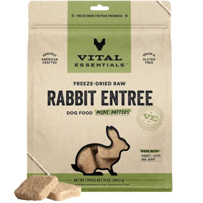Vital Essentials Dog Freeze-Dried Raw Grain-Free Rabbit Entree Mini Patties 14 oz