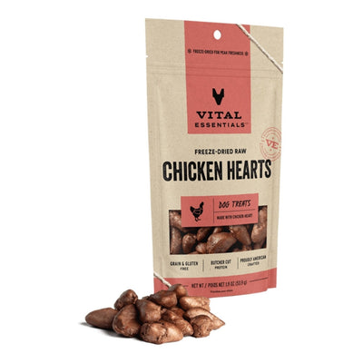 Vital Essentials Dog Freeze-Dried Grain-Free Chicken Hearts Dog Treats, 1.9 oz