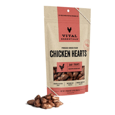 Vital Essentials Dog Freeze-Dried Grain-Free Chicken Hearts Dog Treats, 3.75 oz