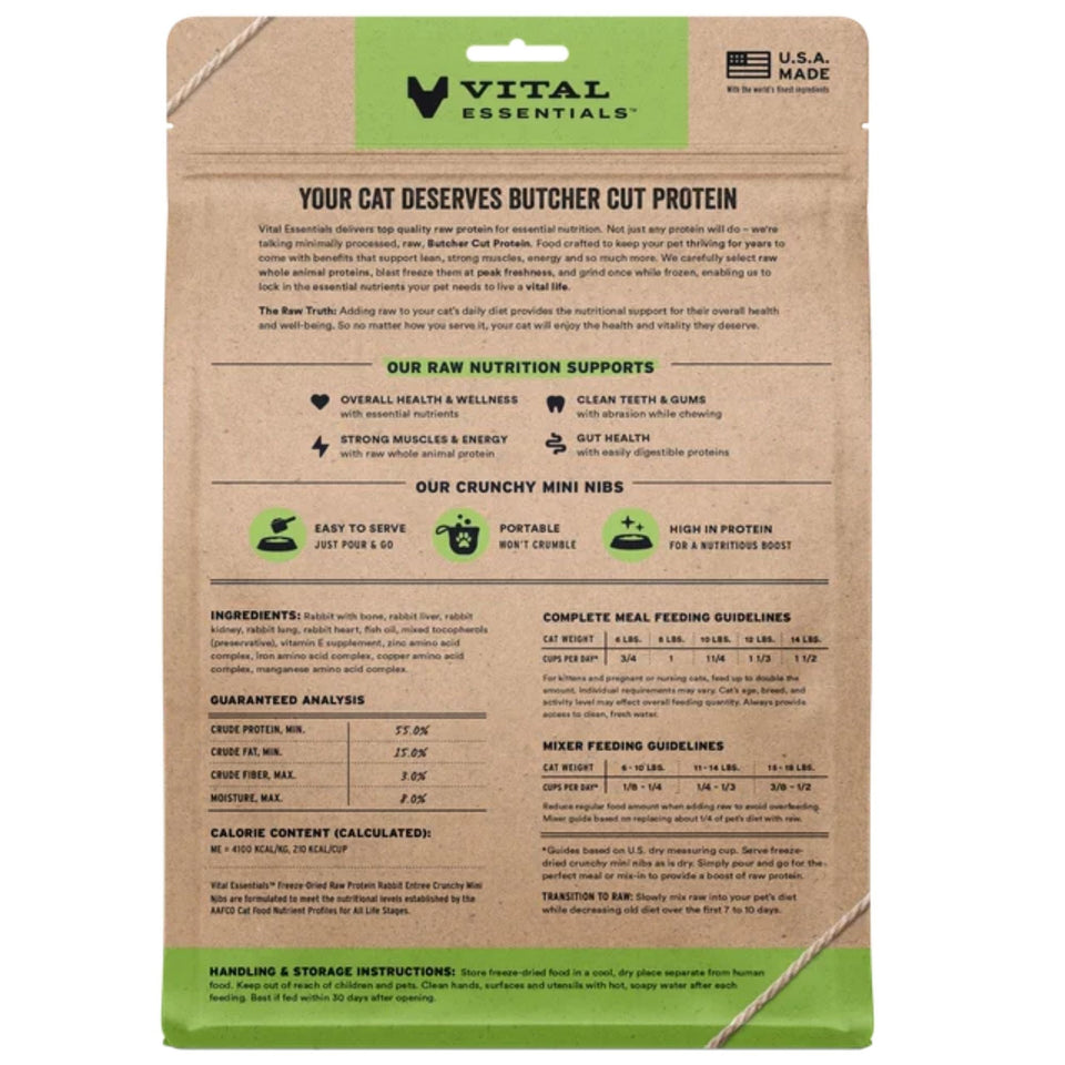 Vital Essentials Cat Freeze-Dried Raw Grain-Free Rabbit Entree Mini Nibs 12 oz