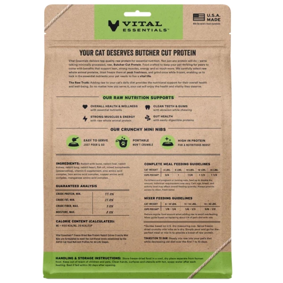 Vital Essentials Cat Freeze - Dried Raw Grain Free Rabbit Entree Mini Nibs 12oz. - Pets Perfect