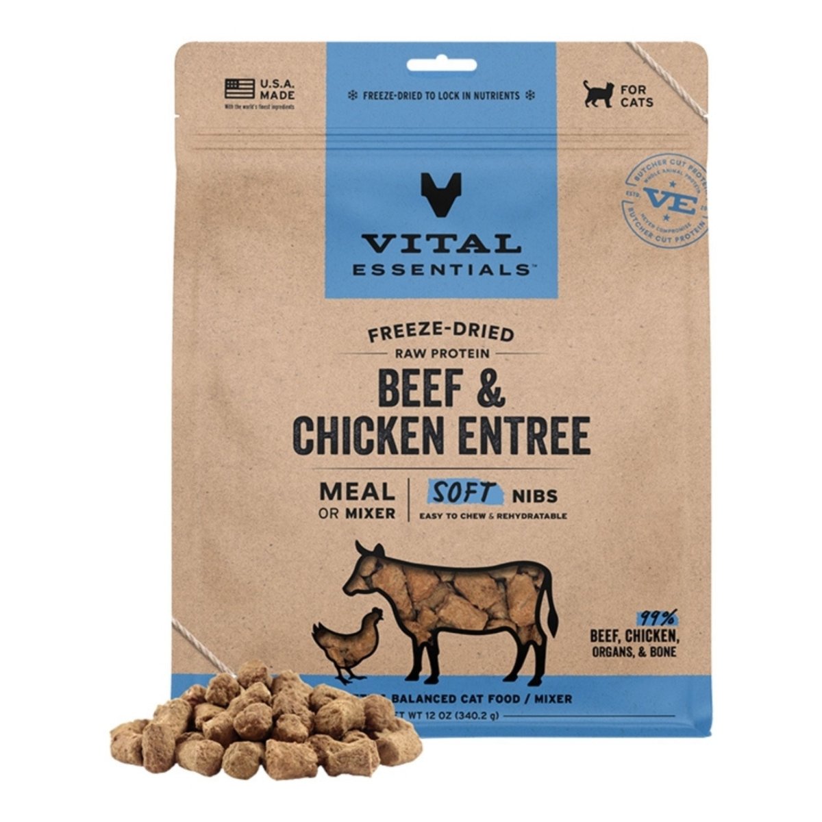 Vital Essentials Cat Freeze - Dried Raw Grain Free Beef & Chicken Entree & Mixer Soft Nibs 12oz. - Pets Perfect