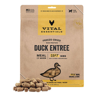 Vital Essentials Cat Freeze-Dried Raw Grain Free Duck Entree & Mixer Soft Nibs 12oz.