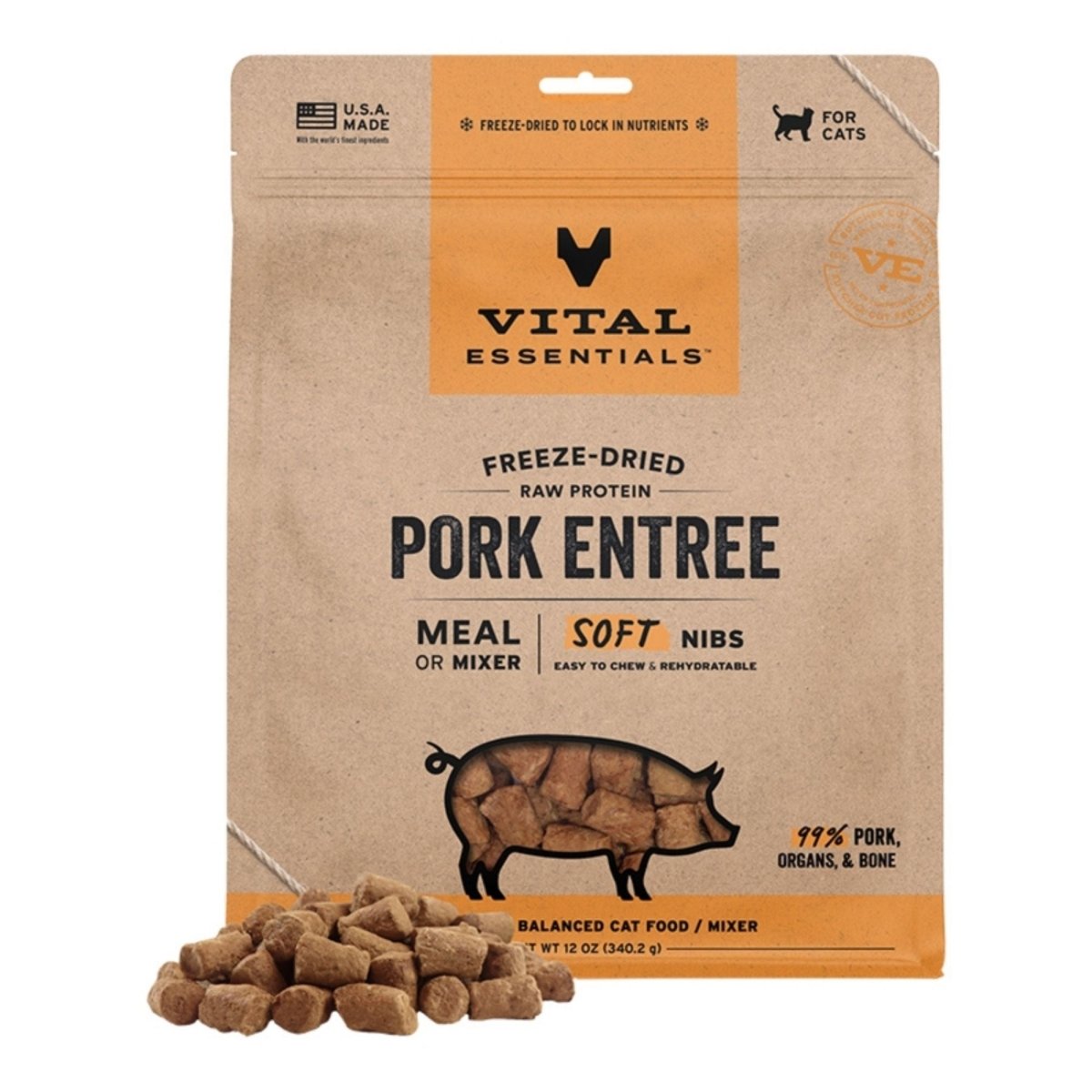 Vital Essentials Cat Freeze - Dried Raw Grain Free Pork Entree & Mixer Soft Nibs 12oz. - Pets Perfect