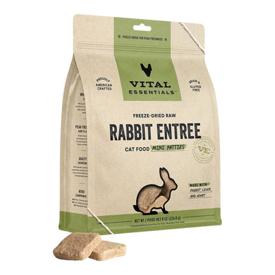 Vital Essentials Cat Freeze-Dried Raw Grain-Free Rabbit Entree Mini Patties, 8 oz