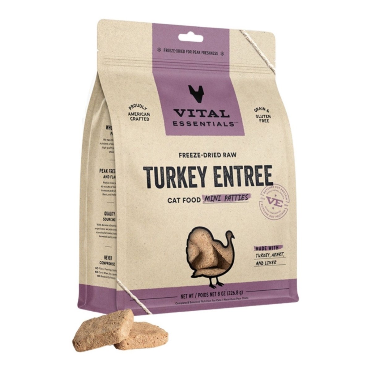 Vital Essentials Cat Freeze - Dried Raw Grain Free Turkey Entree Mini Patties 8oz. - Pets Perfect
