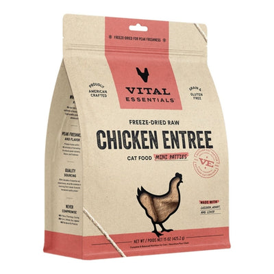 Vital Essentials Cat Freeze-Dried Mini Patties Raw Chicken 15 oz - Pets Perfect