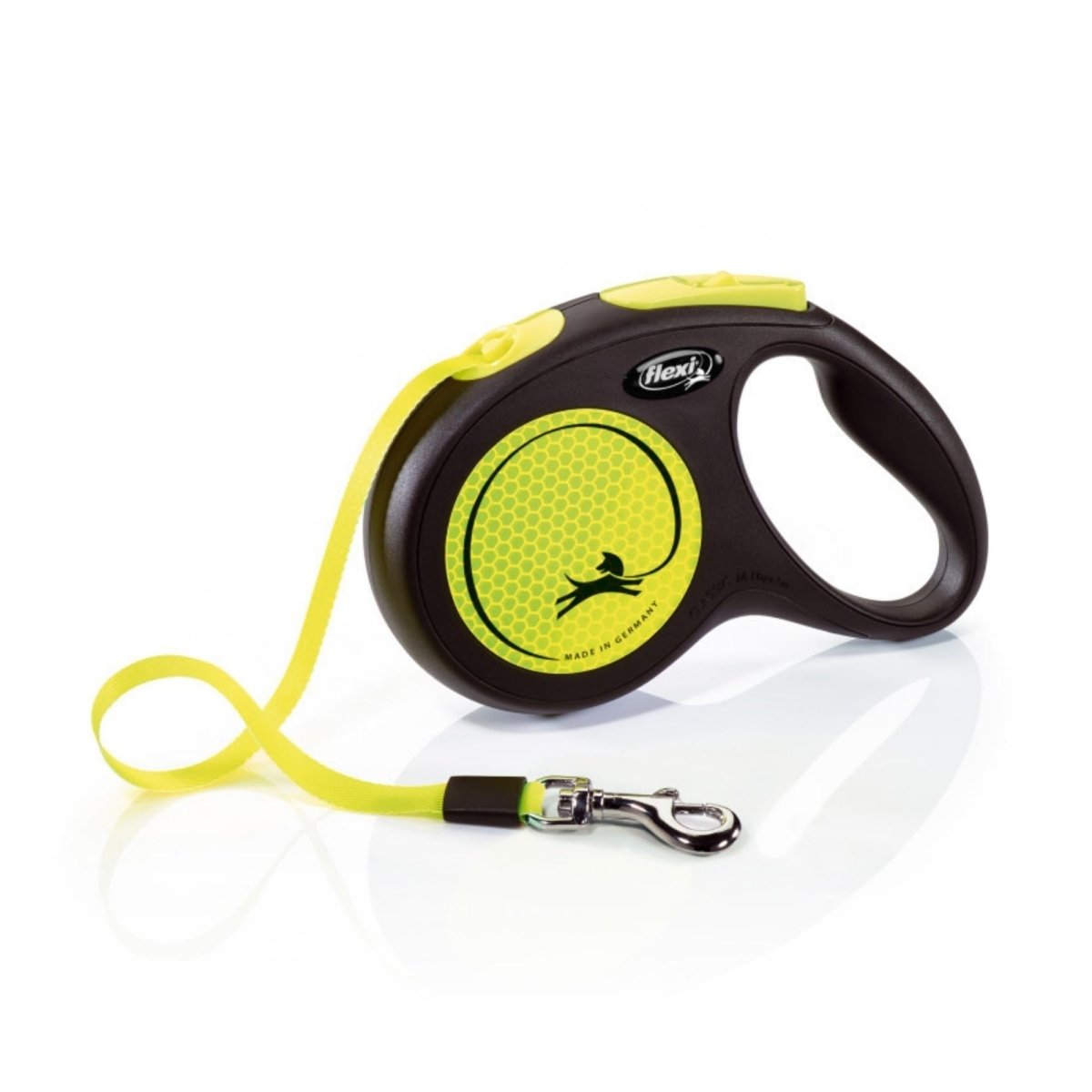 Flexi Classic Retractible Neon Reflective Tape Leash Black/Neon Yellow, 1ea/MD, 16 ft - Pets Perfect