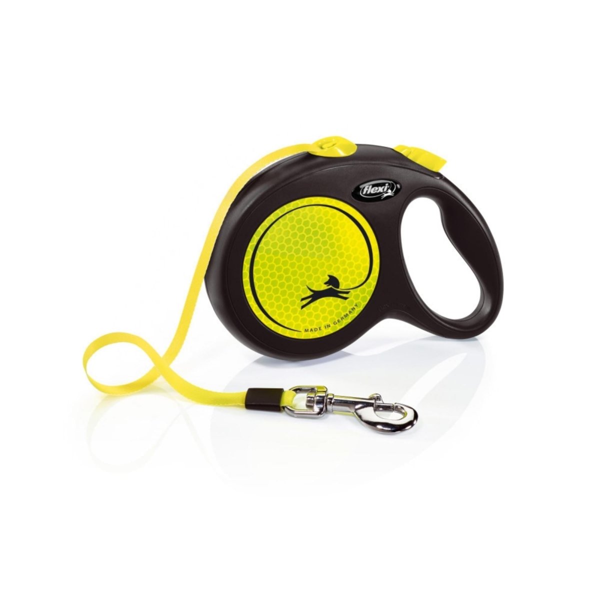 Flexi Classic Retractible Neon Reflective Tape Leash Black/Neon Yellow, 1ea/LG, 16 ft - Pets Perfect