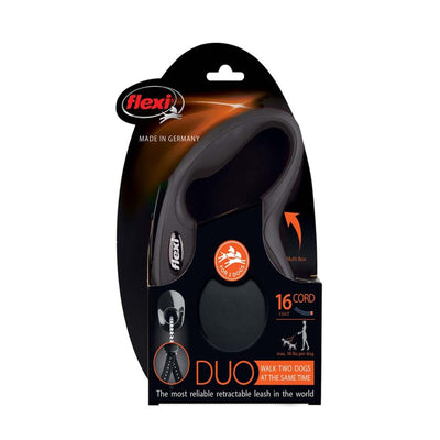 Flexi Classic Duo Cord Dog Leash, Black, 16 ft, Medium, up to 44 lb