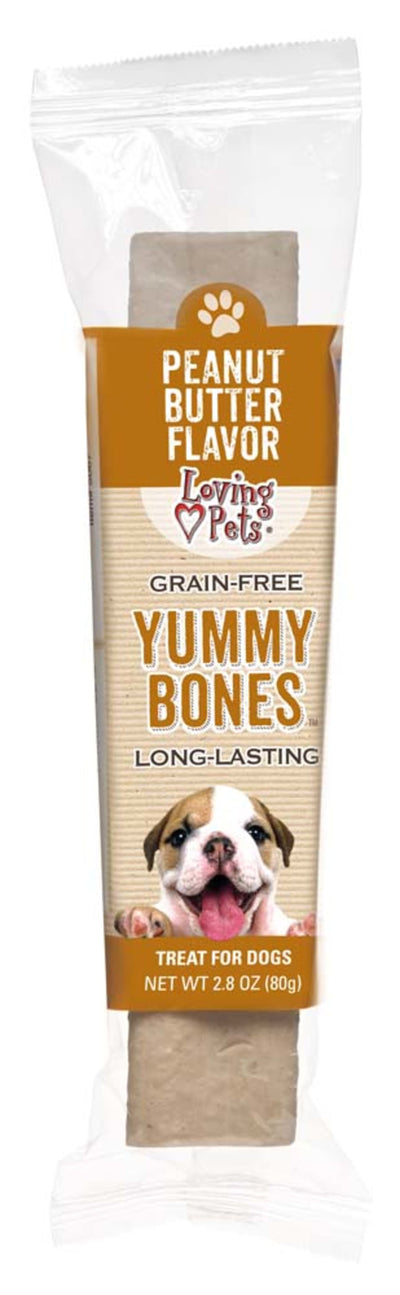 Loving Pets Yummy Bone Flavor Filled Dog Treat Peanut Butter, 2.8 oz each, Case of 15