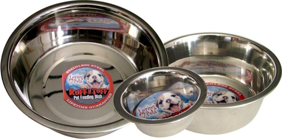 Loving Pets Traditional Stainless Steel Dog Bowl, Silver, 2 qt
