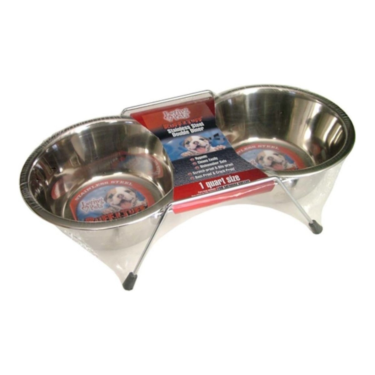 Loving Pets Stainless Steel Double Dog Diner Wrapped Silver, 1ea/2 qt - Pets Perfect