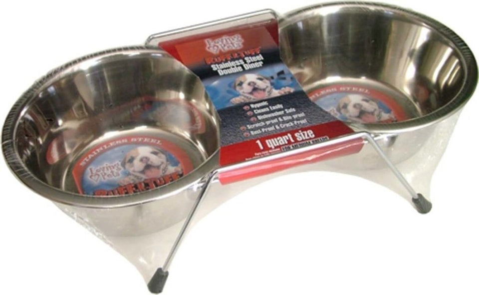 Loving Pets Stainless Steel Double Dog Diner Wrapped Silver 0.5 pt
