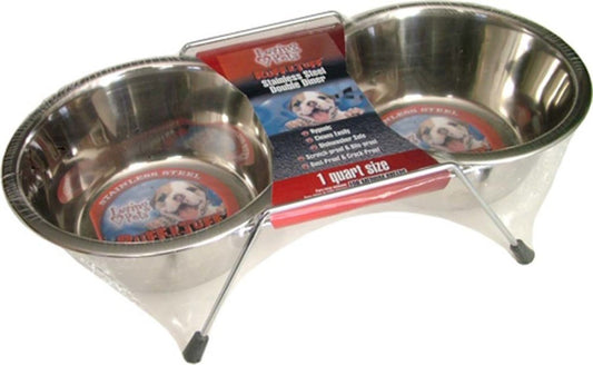 Loving Pets Stainless Steel Double Dog Diner Wrapped Silver, 1ea/0.5 pt