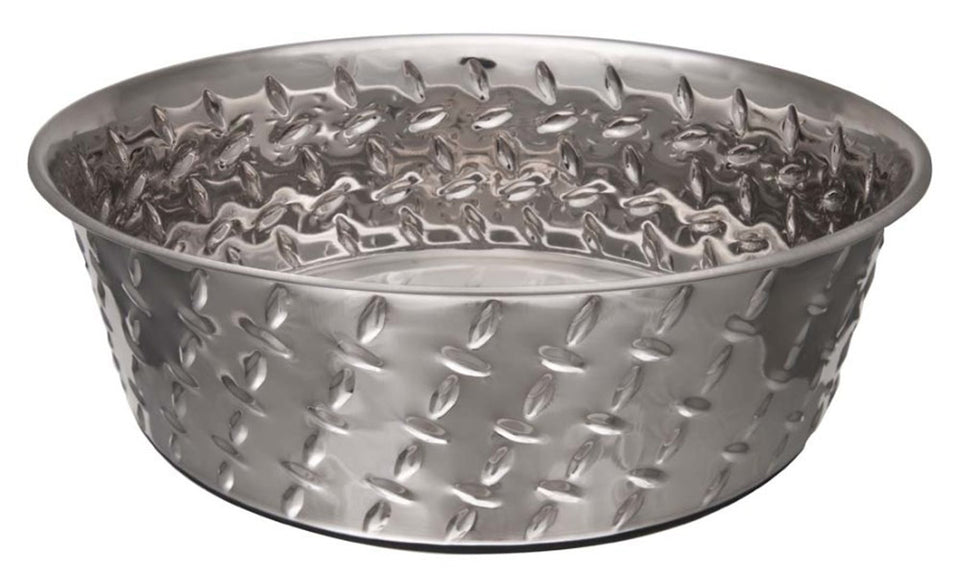 Loving Pets Diamond Plate Bowls with Non Skid Bottom Dog Dish Bowl, Silver, 2 qt