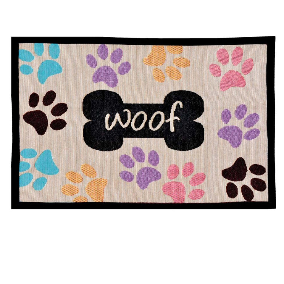 Loving Pets Fashion Mat Woof with Multi Paws MultiColor