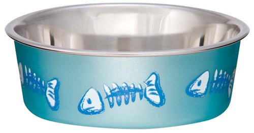 Loving Pets Bella Designer Fish Skeleton Cat Dish Metallic Ocean Blue, 1ea/XS - Pets Perfect