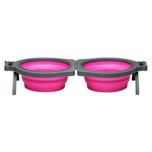 Loving Pets Travel Double Diner Dog Bowl Pink, 1ea/MD