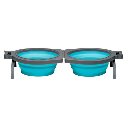 Loving Pets Travel Double Diner Dog Bowl Blue, 1ea/MD