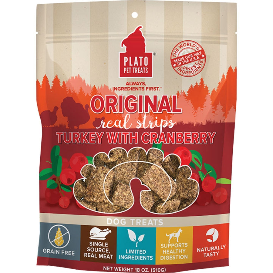 Plato Dog Strp Grain-Free Turkey Cranbury 18 oz