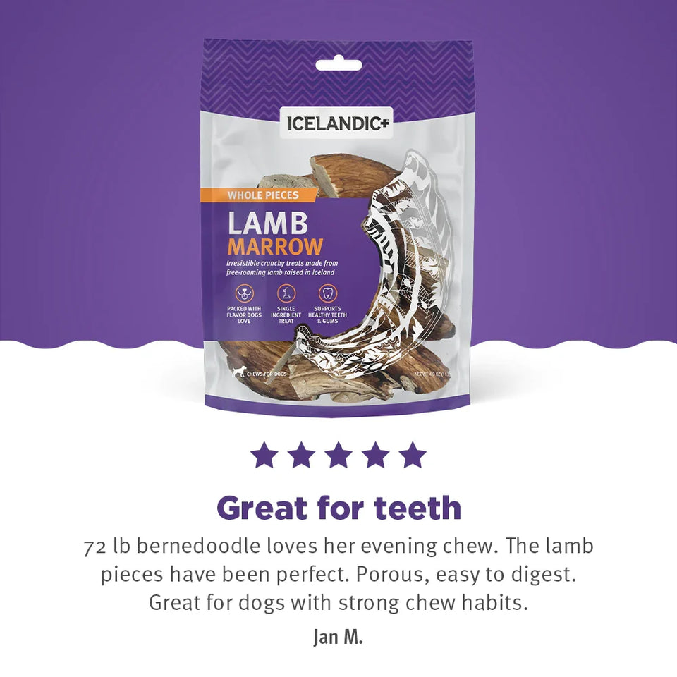Icelandic Lamb Marrow Whole Pieces Dog Treat 4.5-oz. Bag