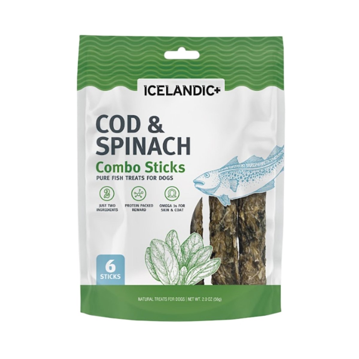 Icelandic Dog Cod & Spinach Combo Sticks 2oz. - Pets Perfect