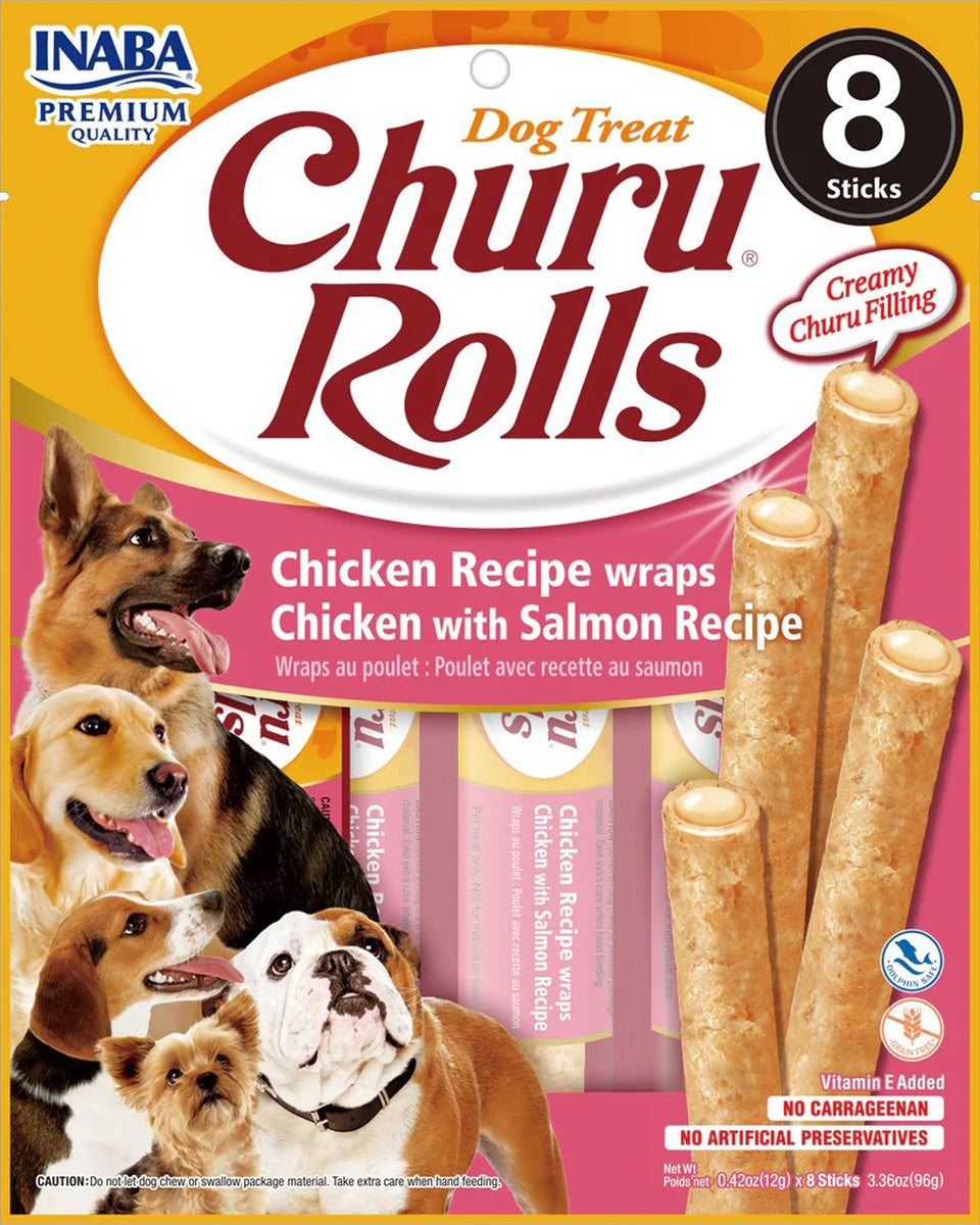 Inaba Dog Churu Rolls Chicken Small Almon Wraps 6 ct/3.36 oz