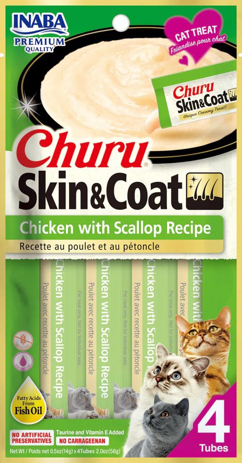 Inaba Cat Churu Puree Skin and Coat Chicken Scallop 2oz. (6 Count) - Pets Perfect
